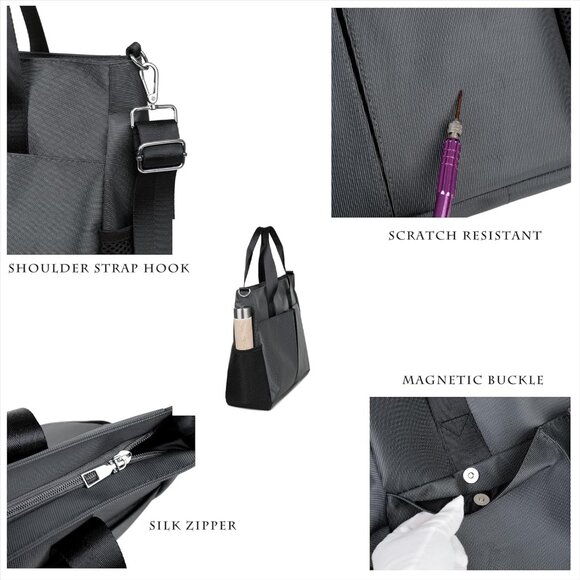 Oxford Canvas Tote Bag for Women & Men Large Waterproof Travel Work Bag with Mul - Picture 4 of 7